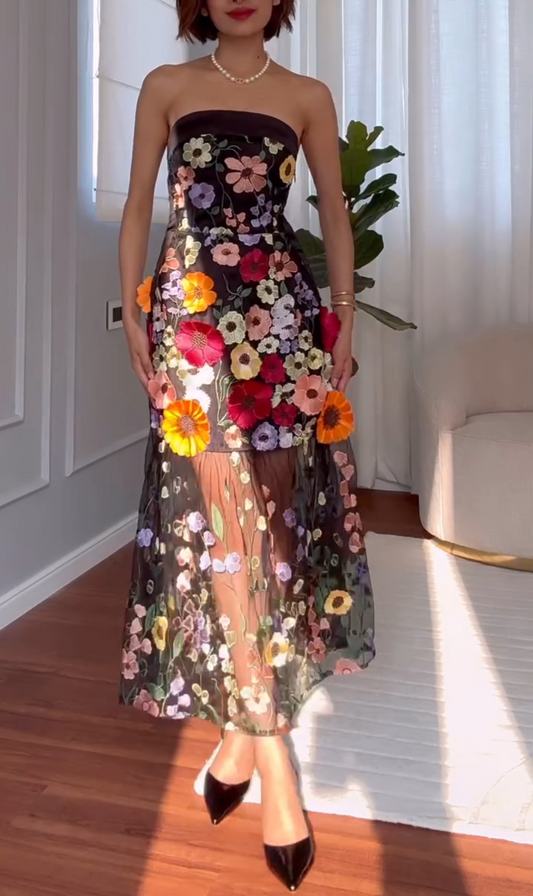 3D Flower Embroidery Dress